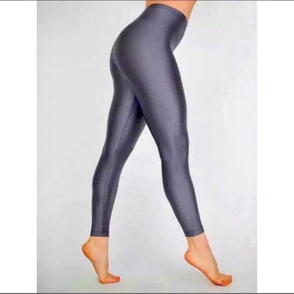 🌟 American Apparel Dark Silver Metallic Tricot Nylon Leggings